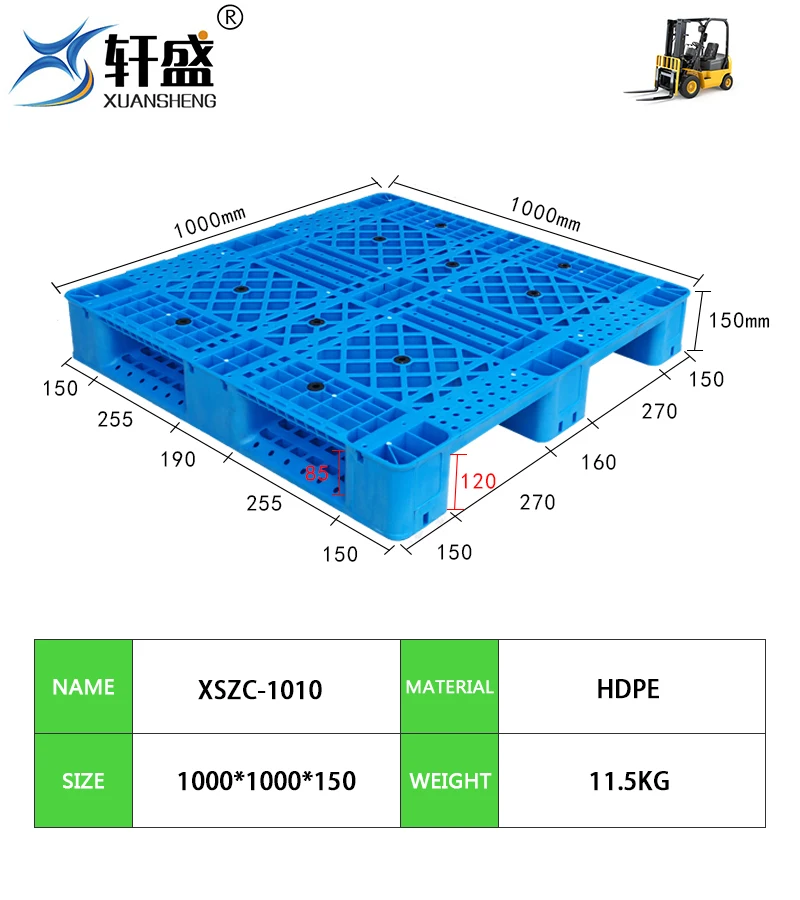 NEXARA Customize Logo printing 1010 1000*1000*150mm Grid Surface Three Runner Plastic Pallet for Logistic Turnover