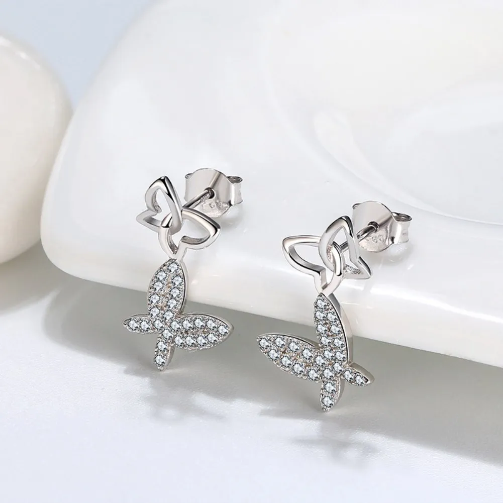 2022 Wholesale Earings Women Jewelry The Sterling Silver Butterfly Earrings With Diamond Girl Gifts