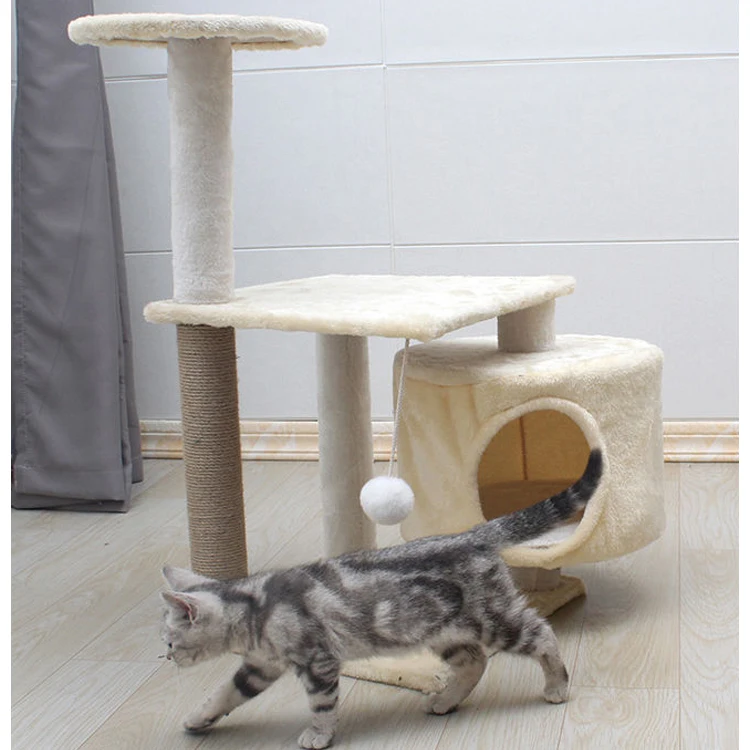 Factory Custom Wholesale Cat Climb Tree short plush Scratching Post Wooden Big House Tower