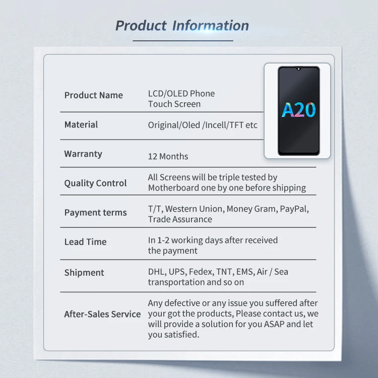 ЖК-дисплей для samsung a20 сменный мобильного