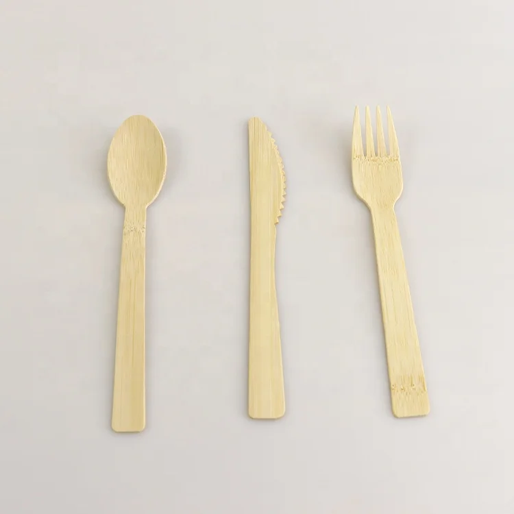Wholesale bamboo cutlery set  disposable bamboo wood fork spoon knife set flatware set for restaurant