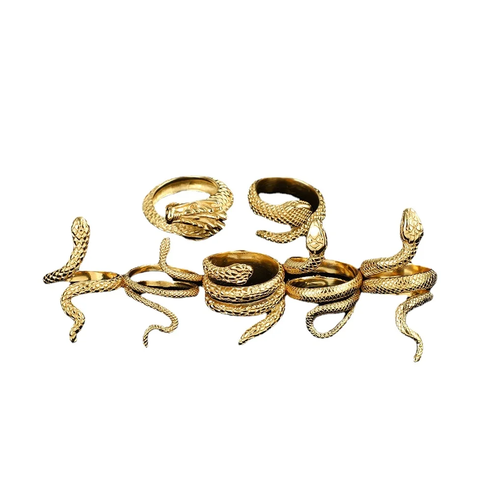 2022 New Hot Selling Vintage Mens Stainless Steel Jewelry Couple Adjustable Open Punk Hip Hop Zodiac Snake Ring