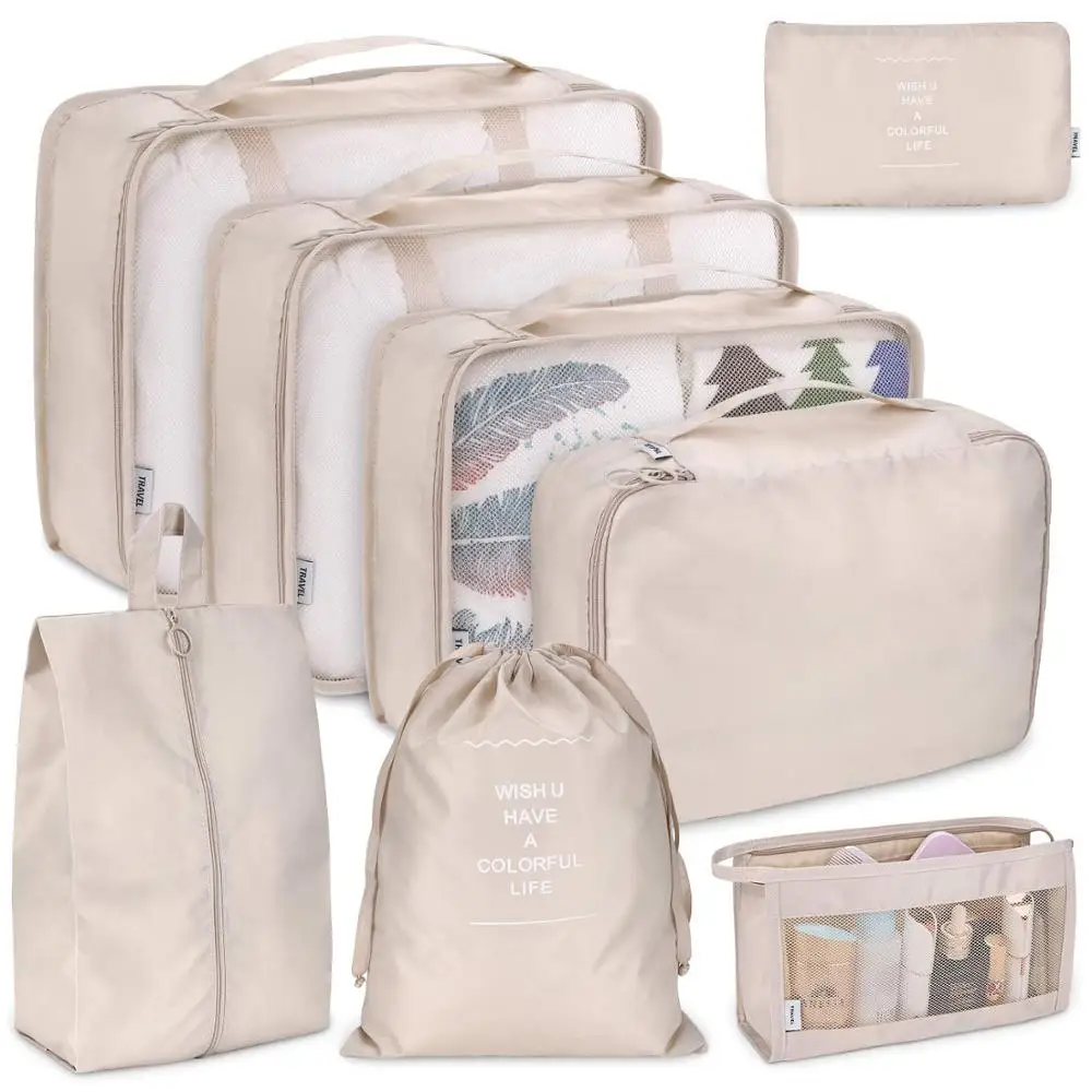 Packing Cubes for Travel 8Pcs Travel Cubes Set Foldable Suitcase Organizer Lightweight Luggage Storage Bag