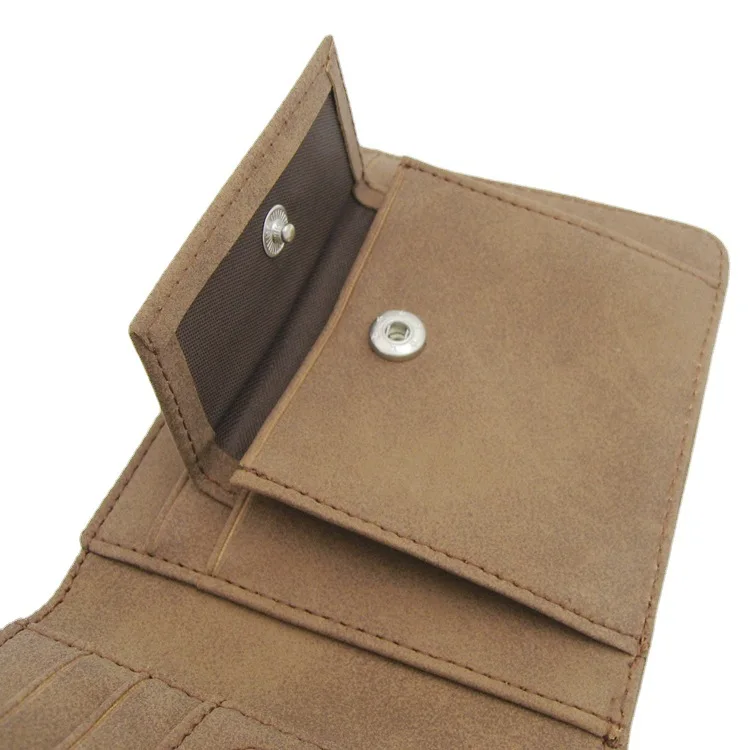 Customized design Bi-fold suit wallet multifunctional purse anti magnetic wallet with snap button pocket and ID card window
