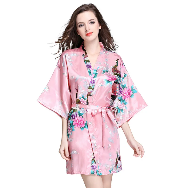 
Women Floral Peacock Satin Robe Bridal Dressing Gown Wedding Bride Bridesmaid Kimono Sleepwear 