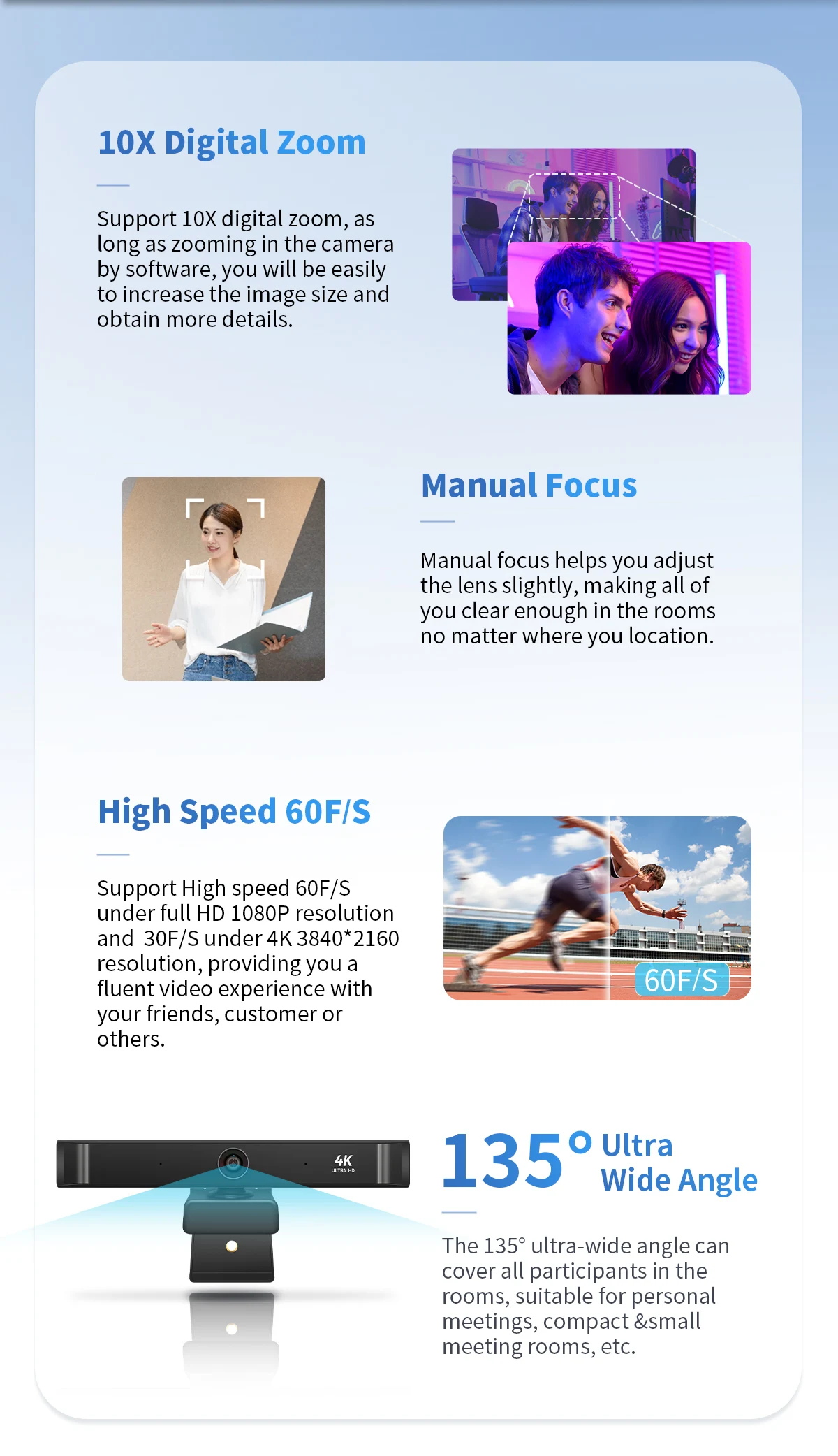 Ultra HD 4K Web Camera Wide Angle 135° Computer Web Cam USB 4K 60FPS Webcam with Privacy Cover for Online Meeting Education