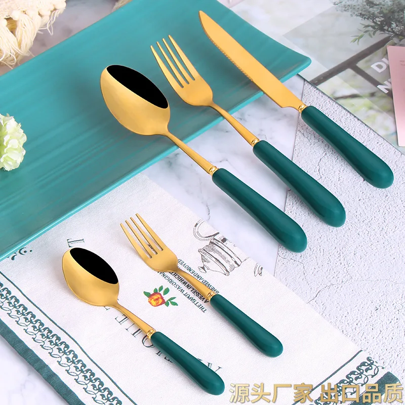 wholesale mirror silver cutlery set mirror silver flatware sets with steak knife for wedding steel silver knife fork spoon set