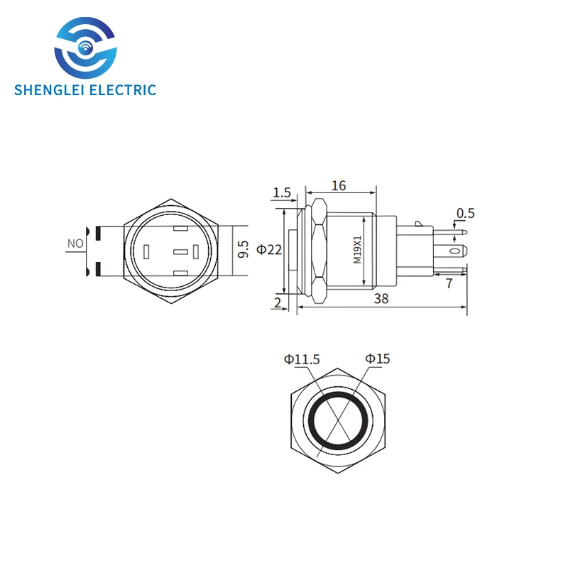 SHENGLEI 19mm Metal High Ring Light head push button switch Latching/Momentary illuminated 24v led waterproof button switches