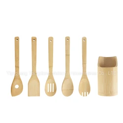 Maisons 7PCS Kitchen Accessories Spoons and Spatulas Set Bamboo Utensil with Holder