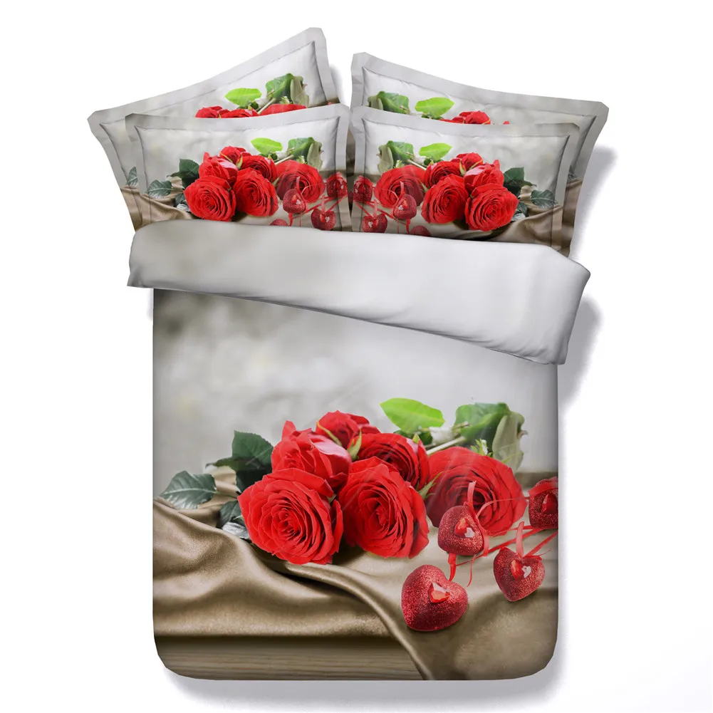 2021 beding set 4 pcs, JF361, Silk and Roses, Retail, 3D printed,  duvet cover, flat sheet, pillowcases