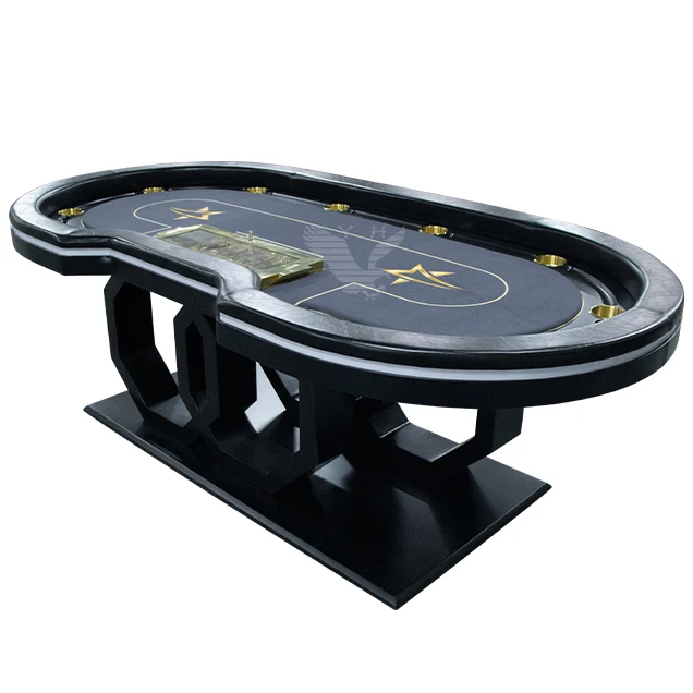 YH Solid Wooden Poker Table Led Black Texas Hold em Table Casino Poker Table