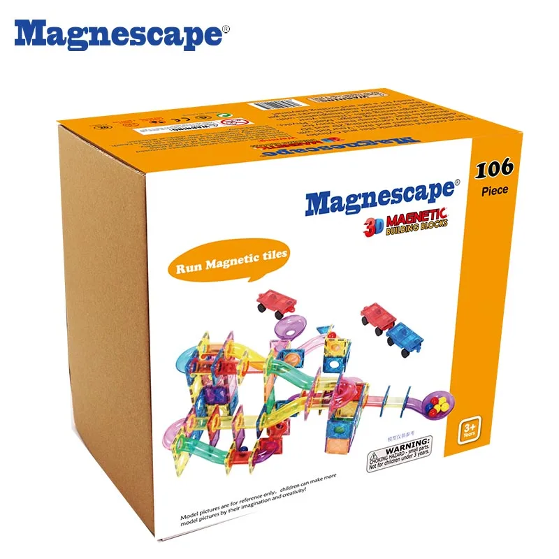Magnescape 106pcs Montessori educational toys  marble run block kids marble run magnetic tiles