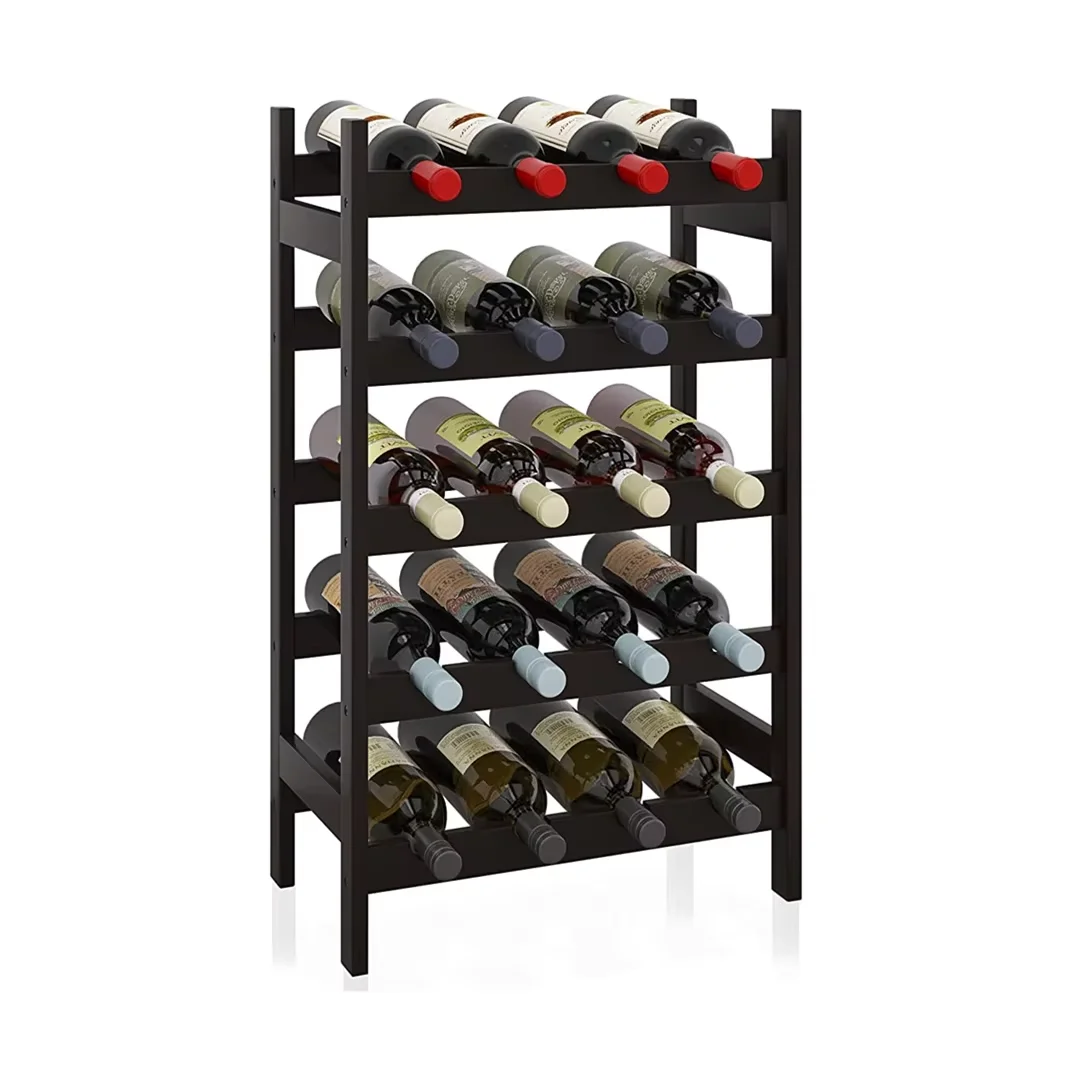 20 Bottles and 5 Tiers Bamboo Wine Rack Easy Assemble Free Standing Bar Glass Wine Storage Shelves for Kitchen  Pantry