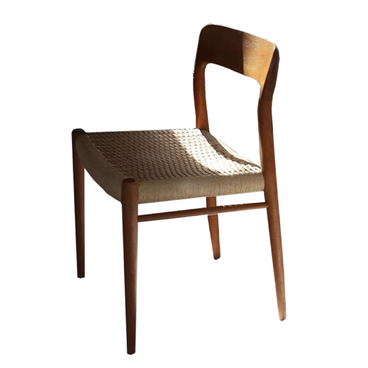 Antique Walnut Solid Wood Rattan Seat Chair Wooden Dining Chair with Woven Seat