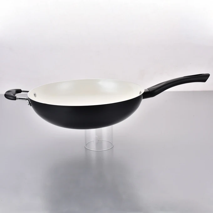 Traditional Cookware Wok Round Chinese Wok with Cover Non Stick Ceramic Coating Wok Set
