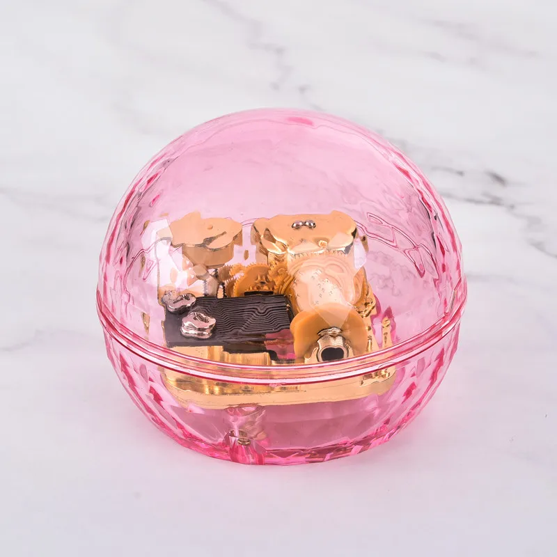 Custom Round Shape Acrylic Music Box  With Wind Up Music Box Mechanism