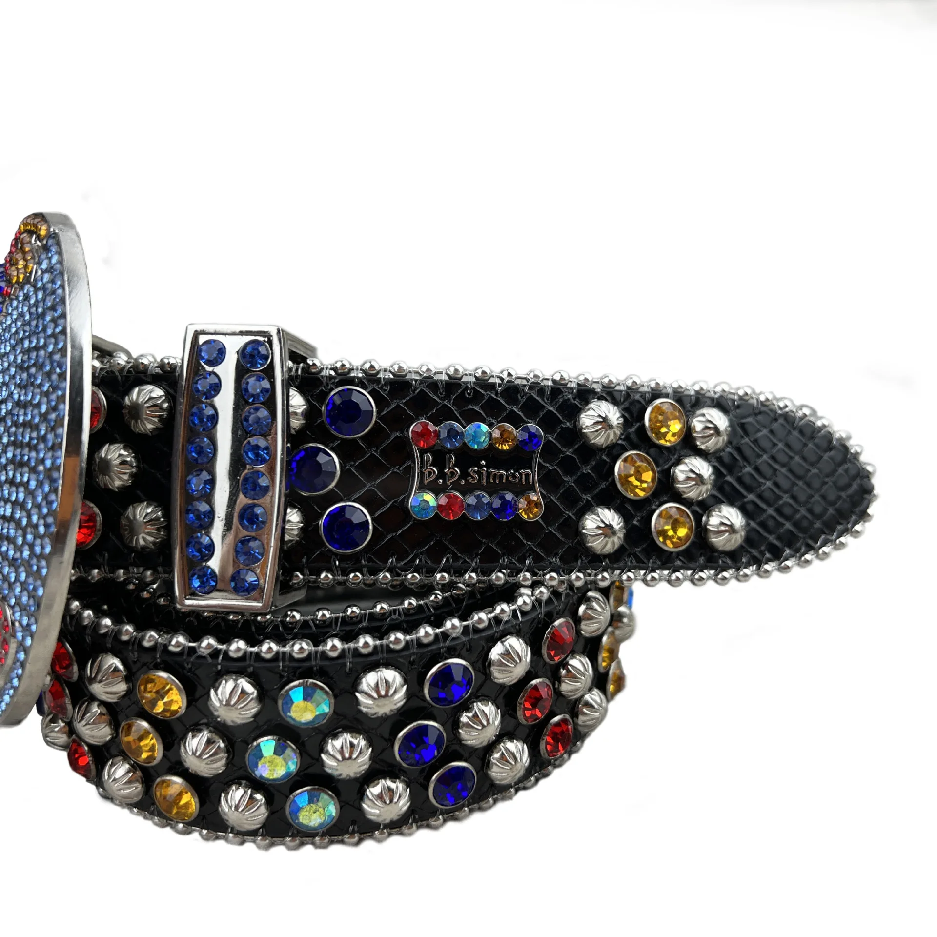 Custom logo PU leather rivet BB belt strap designer shiny no buckle diamond studded rhinestone belts strap for men women