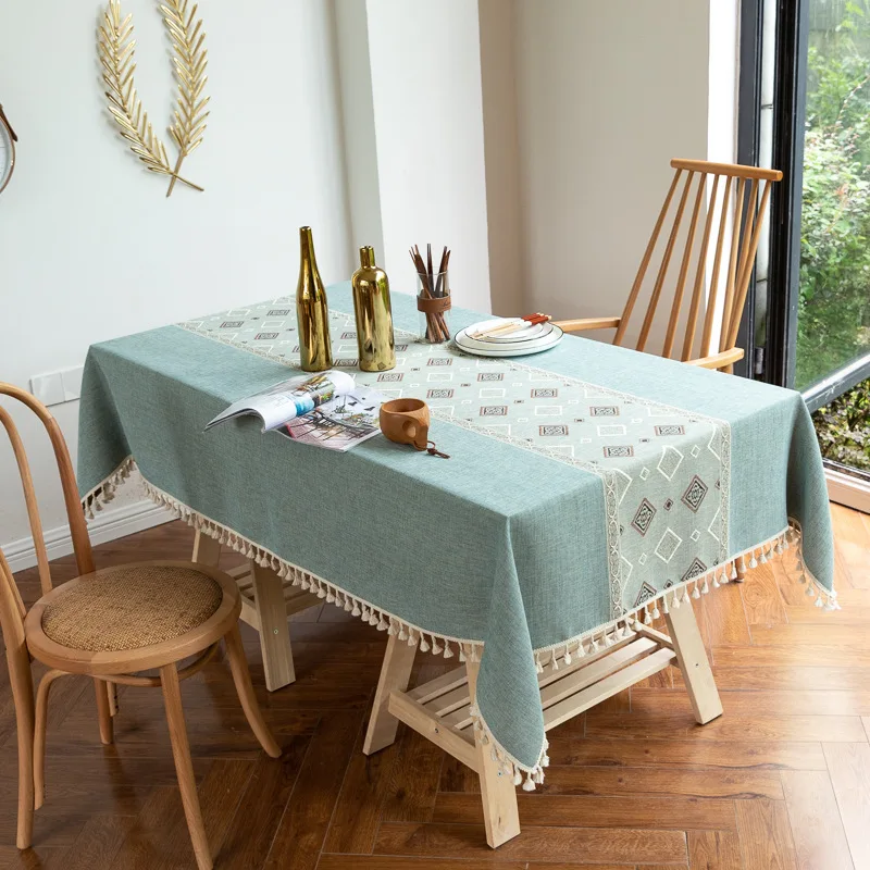 European style household cotton linen fabric tea table covers Nordic simple bamboo pattern embroidery  dining table cloth