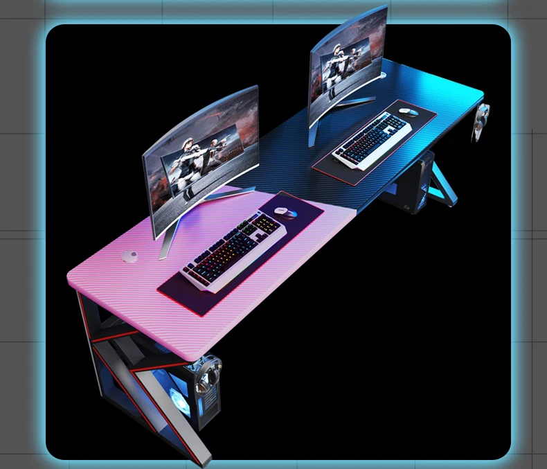 Factory Wholesale K Shape Gaming PC Desk Double Seat Desktop Competition Racing Game Desk Led Gaming Computer Table For Gamer
