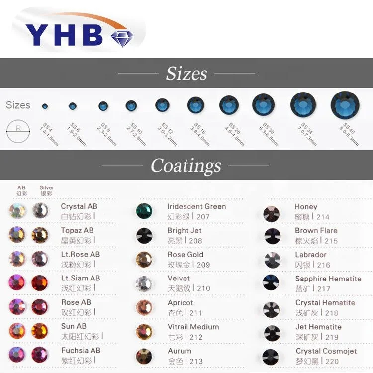 2025 YHB Factory Epoxy Resin for Art Crystal Clear Decorative Stones SS0-SS48 Flat Bottom Hot Fix Nail Art Clothes Rhinestone