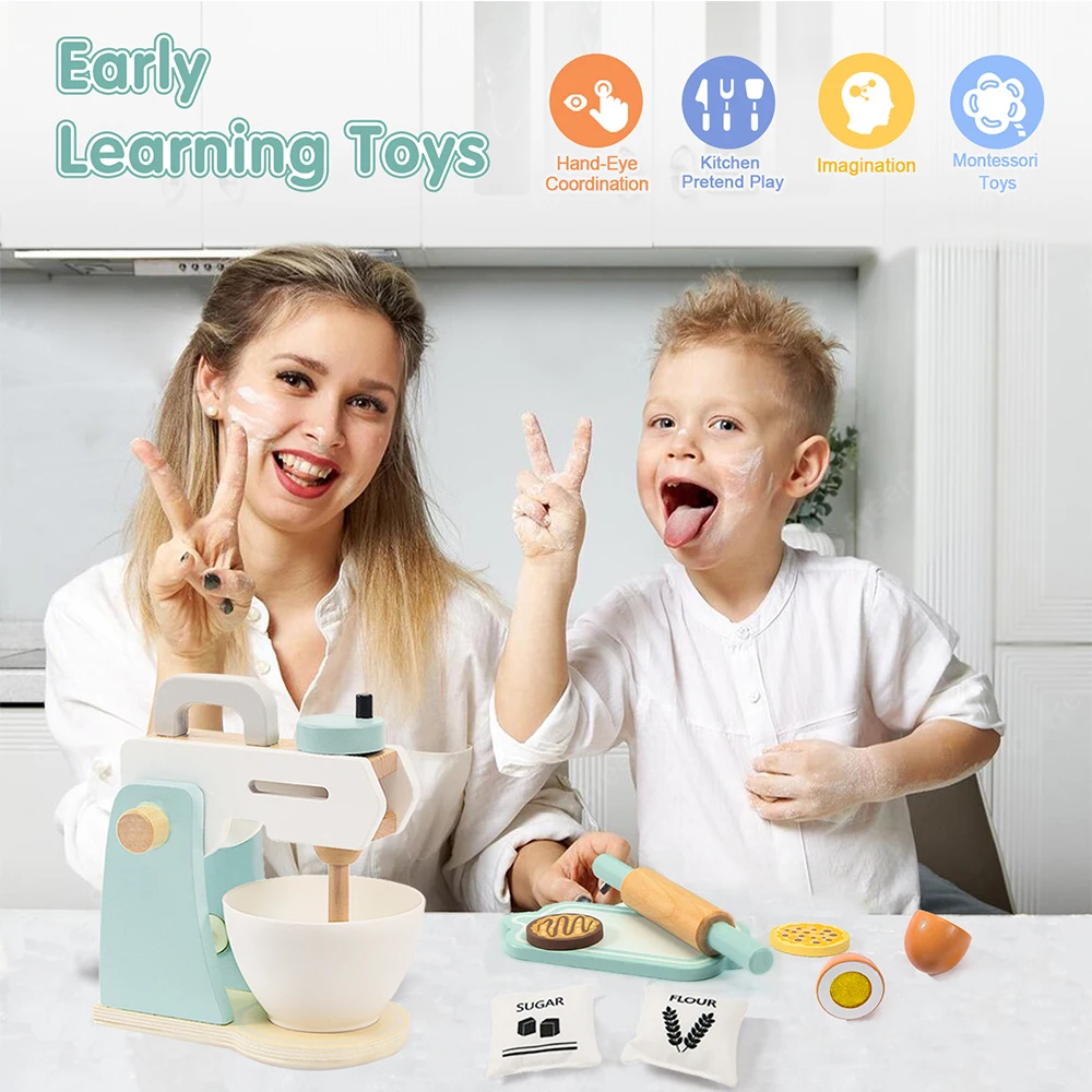 Wholesale Kitchenware Parent-Child Toys Play Home Kitchen Wooden Bread Maker Coffee Maker Blender