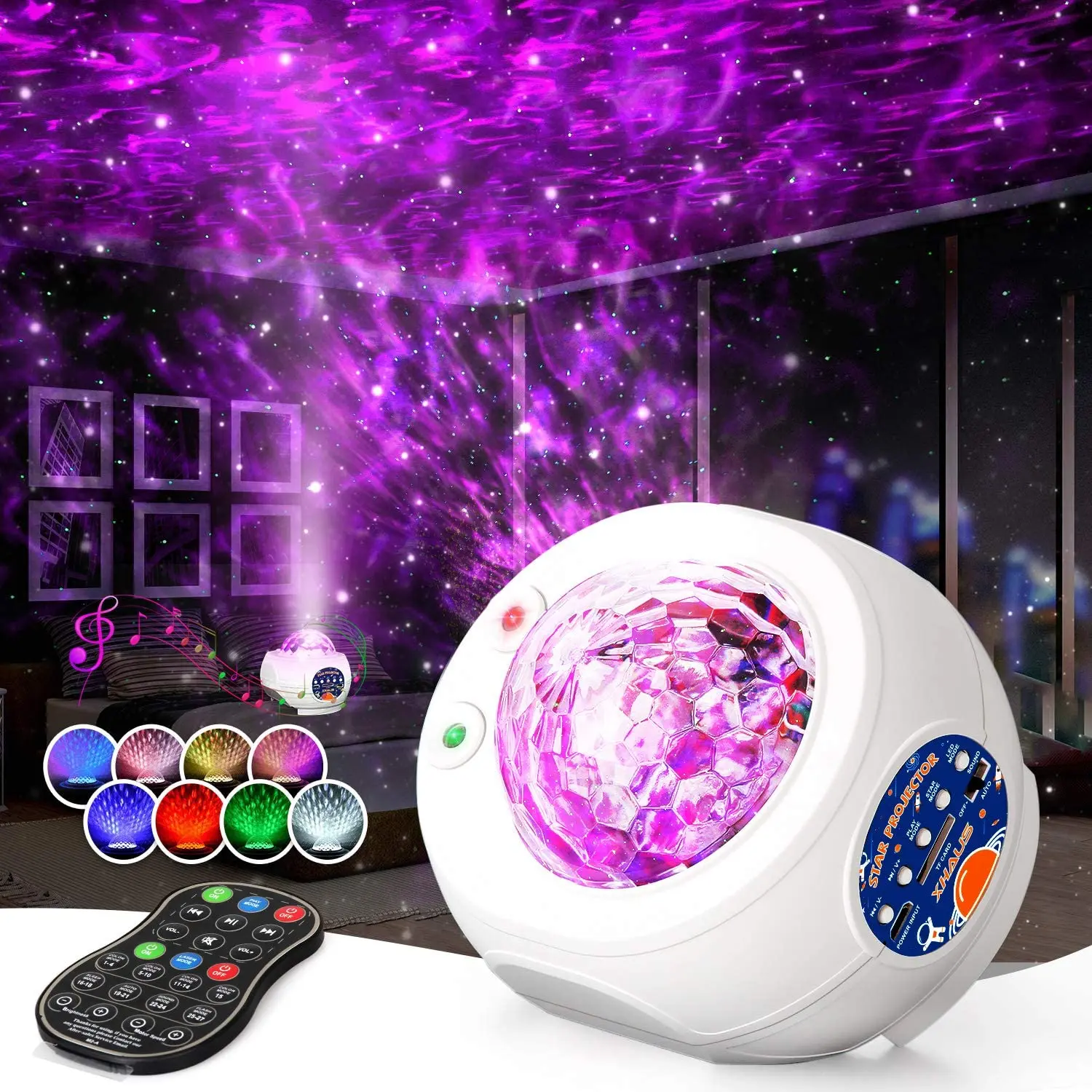 Star Projector, Galaxy Night Light Projector with BT Music Speaker, 3-in-1 Ocean Wave Holiday Light Projector
