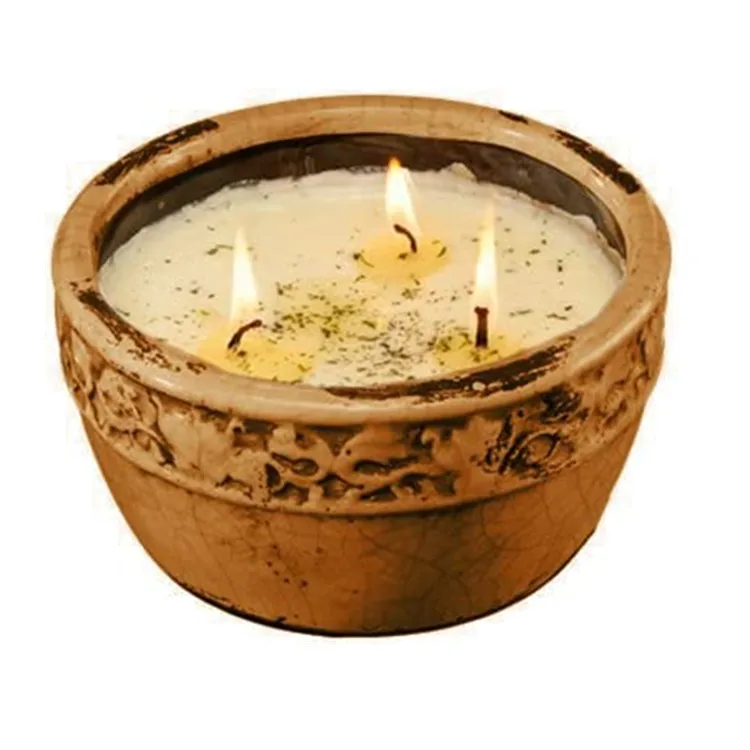 ceramic vessel candle jar 17 Ounce Roasted Espresso 100% American Soybean Wax Candle in Vintage Bowl