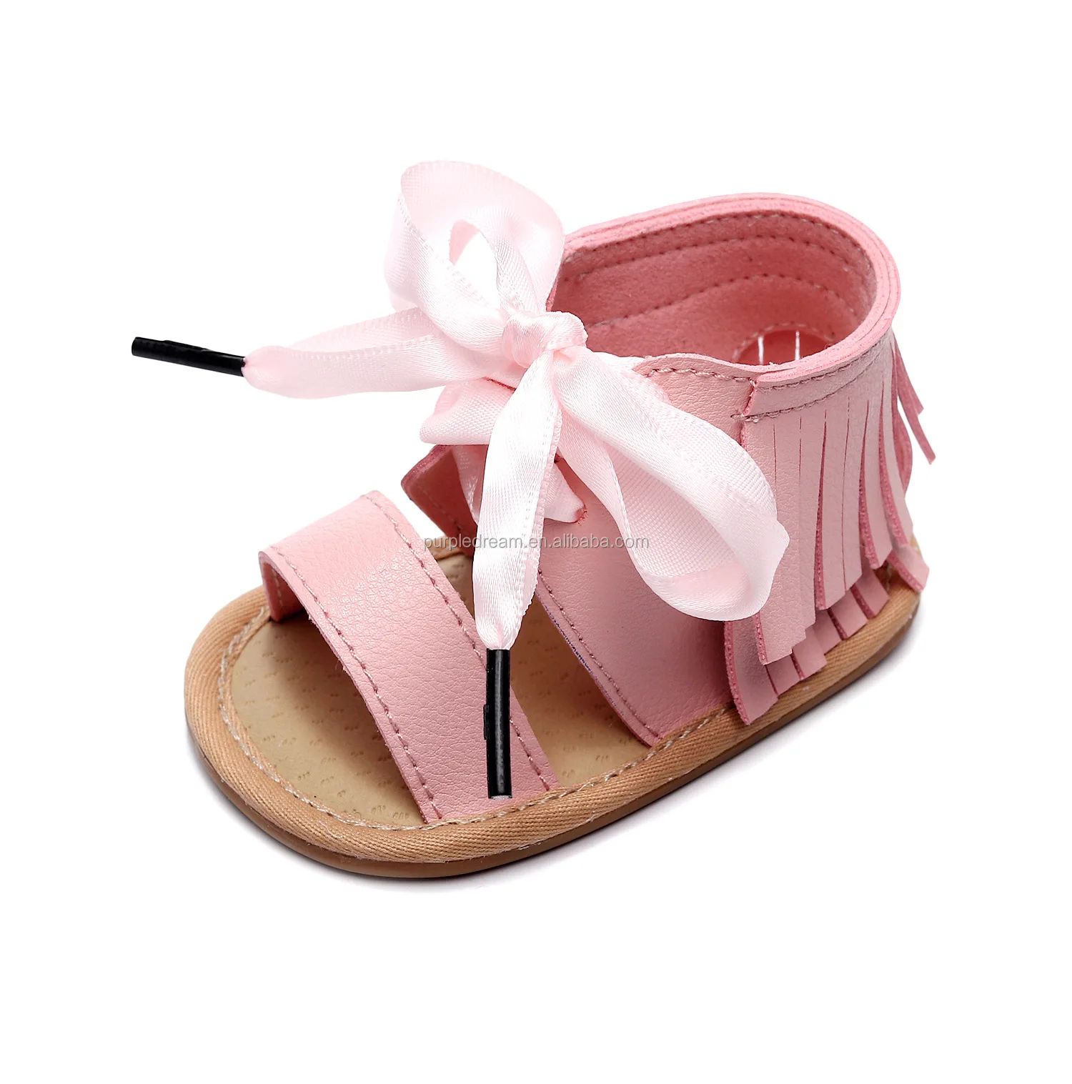 
Fashion Microfiber Leather Tassels Baby Girl Shoes Lace-up 0-24 Months Infant Sandals 