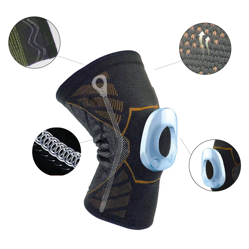 Professional Nylon Copper Knee Brace Sleeve with Patella Gel Pads and Side Stabilizers TAN