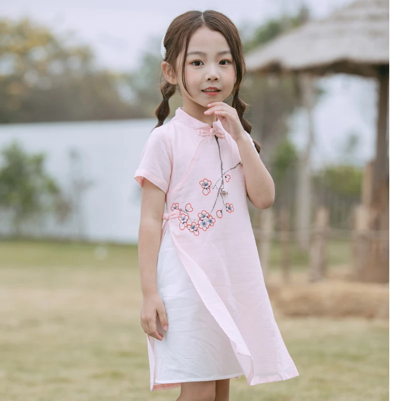Chinese Traditional Cheongsam Layered Little Dresses Kids Wears Qipao Girl