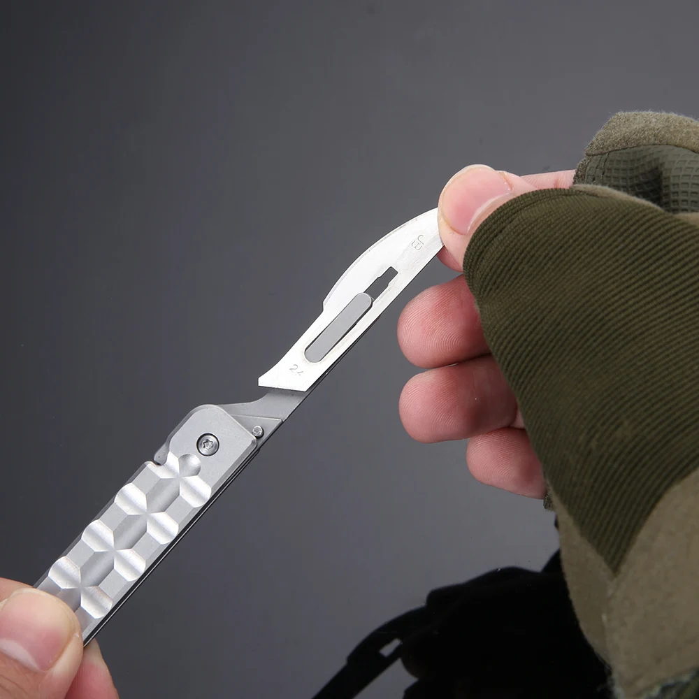 Mini Pocket Knife EDC Key Knife 24# Replaceable Carbon Steel Blade Portable Carving Small Utility Tool knives