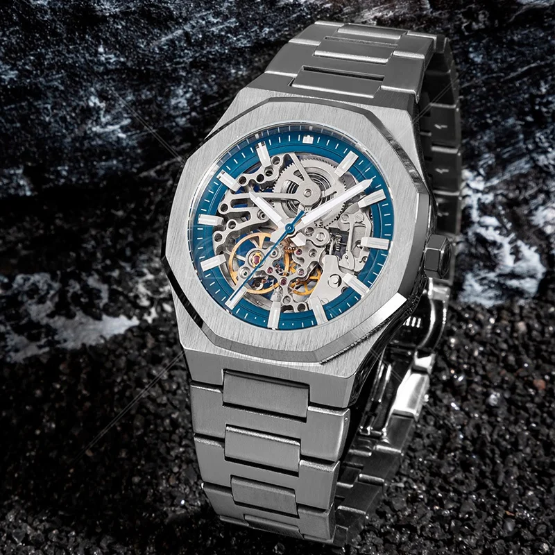 Top Brand Design Elegance Tourbillon Seagull Movement Blue Face Automatic Mechanical Men Watch
