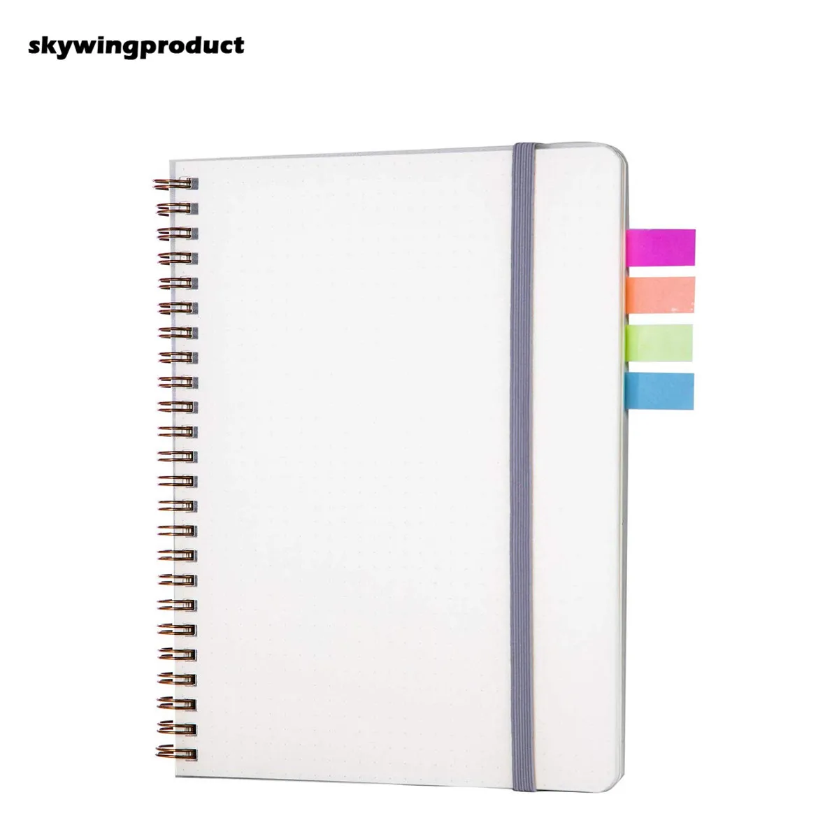 Skywing product 100gsm Thick Paper 80 Sheets Bullet Dot Grid Spiral Notebook With Elastic Band Closure and Colorful Stickers