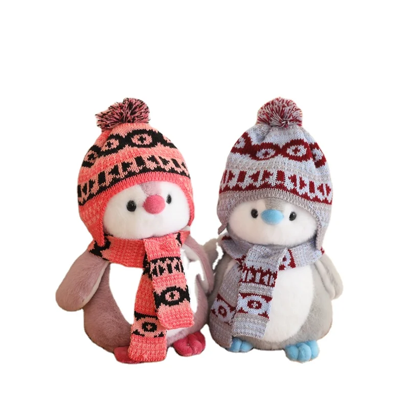 Penguin Stuffed Animal Toys with Hat Scarf Lifelike Soft Penguin Plush Toy Penguin Plush Pillow Aquarium