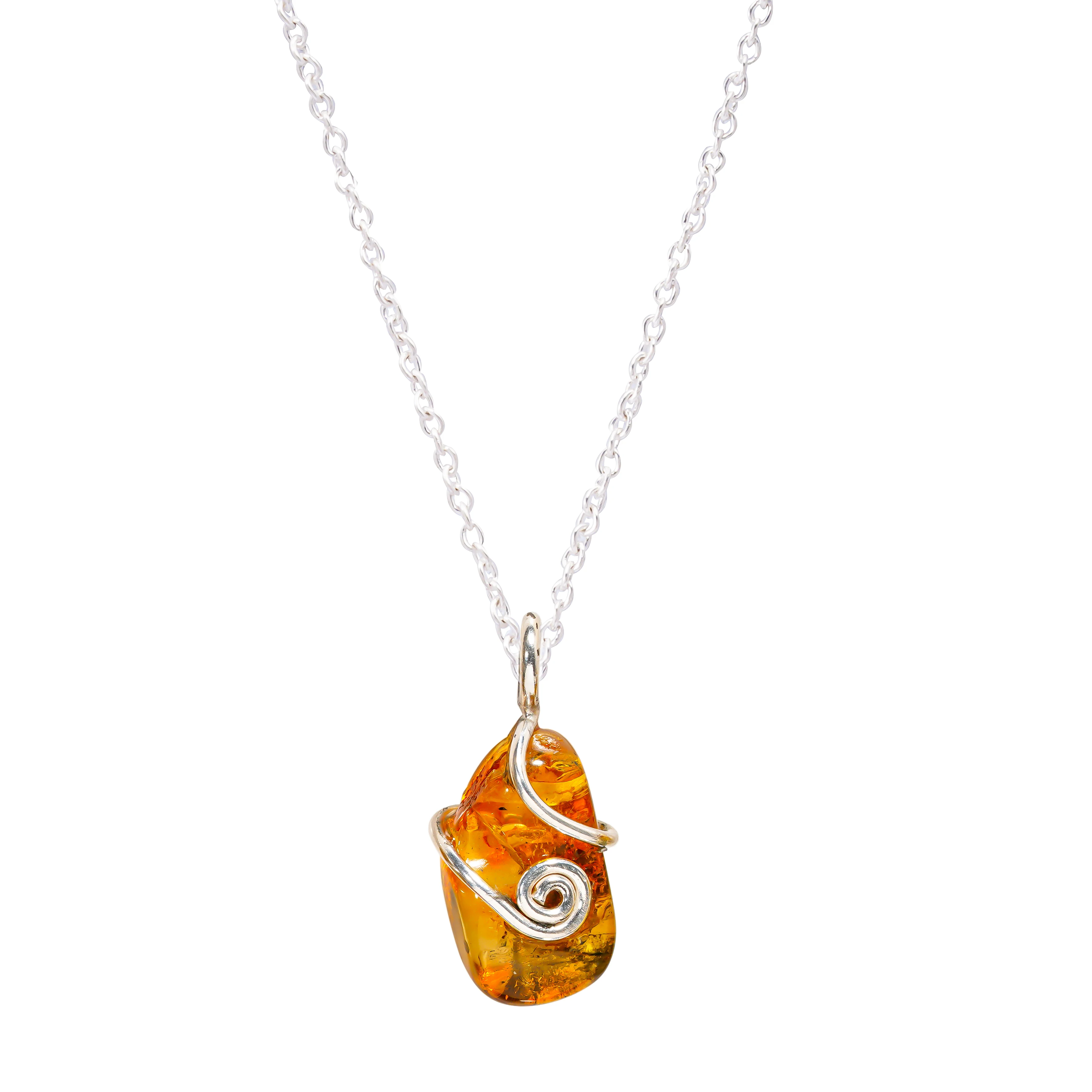 Good Quality Yellow Amber Gemstone Sterling Silver Chain Pendant Necklace Latest Design Wholesale Indian Jewelry