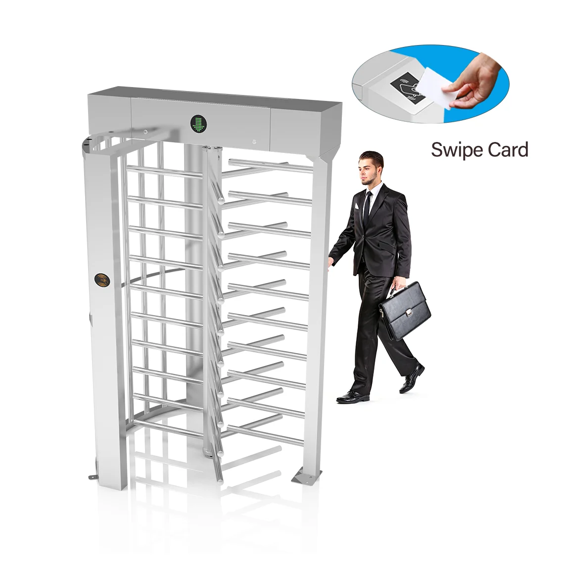 Rfid Reader Baffle Gate High Speed Slide Access Control 304 Stainless Steel Full Height Turnstile