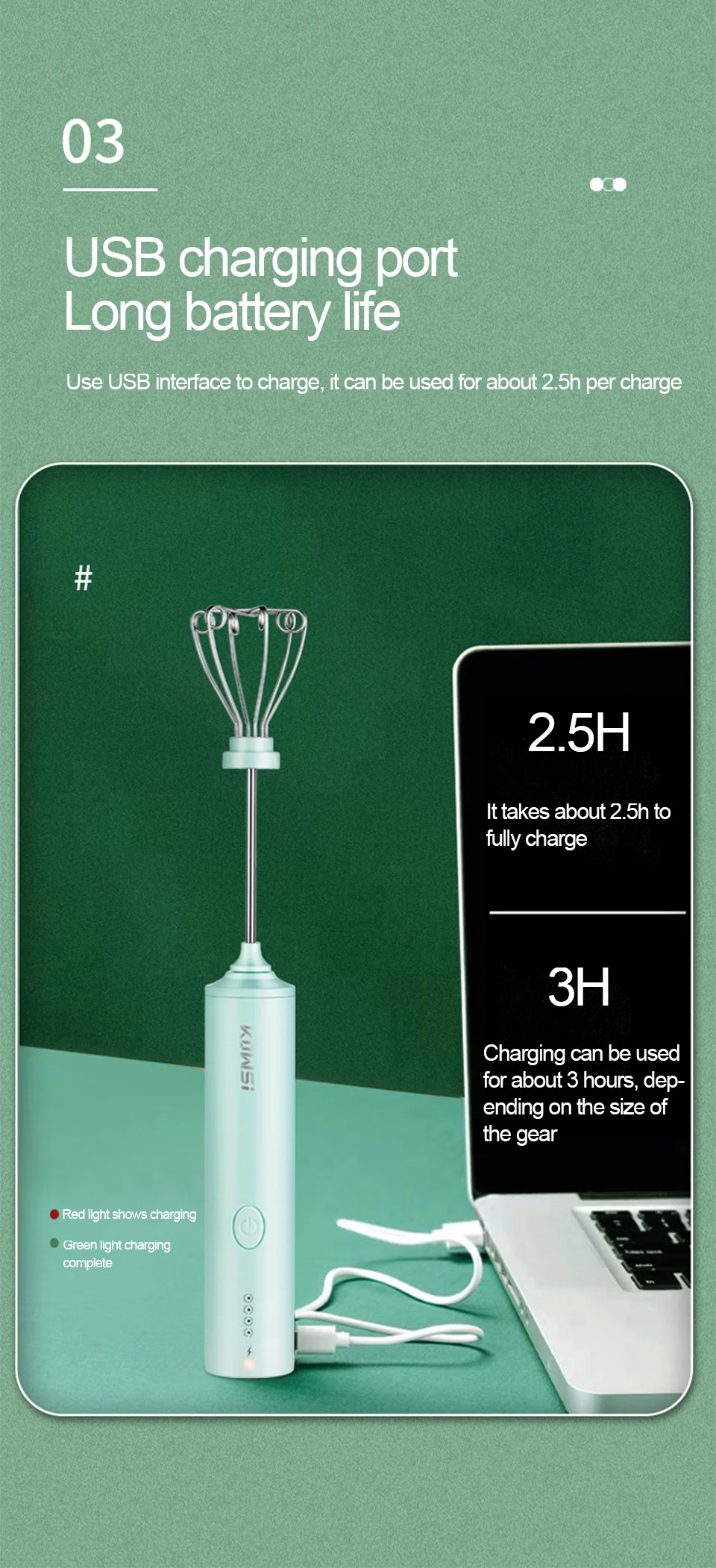 USB Charging Egg Beater Electric Coffee Mixer Household Milk Shaker Maker Frother Foamer Handheld 4-Speed Adjustable