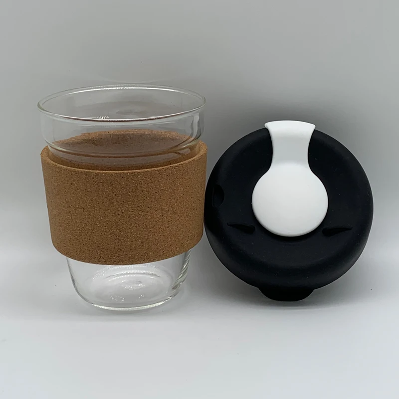 
XSY 12oz Heat Insulation Glass Cup Coffee Mug With Silicone Lid and Cork Sleeve 