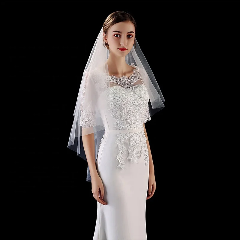 Shenglan New Design Bridal Net Veil For Wedding Short Double Layer Ivory Wedding Bride Veil For Bridal