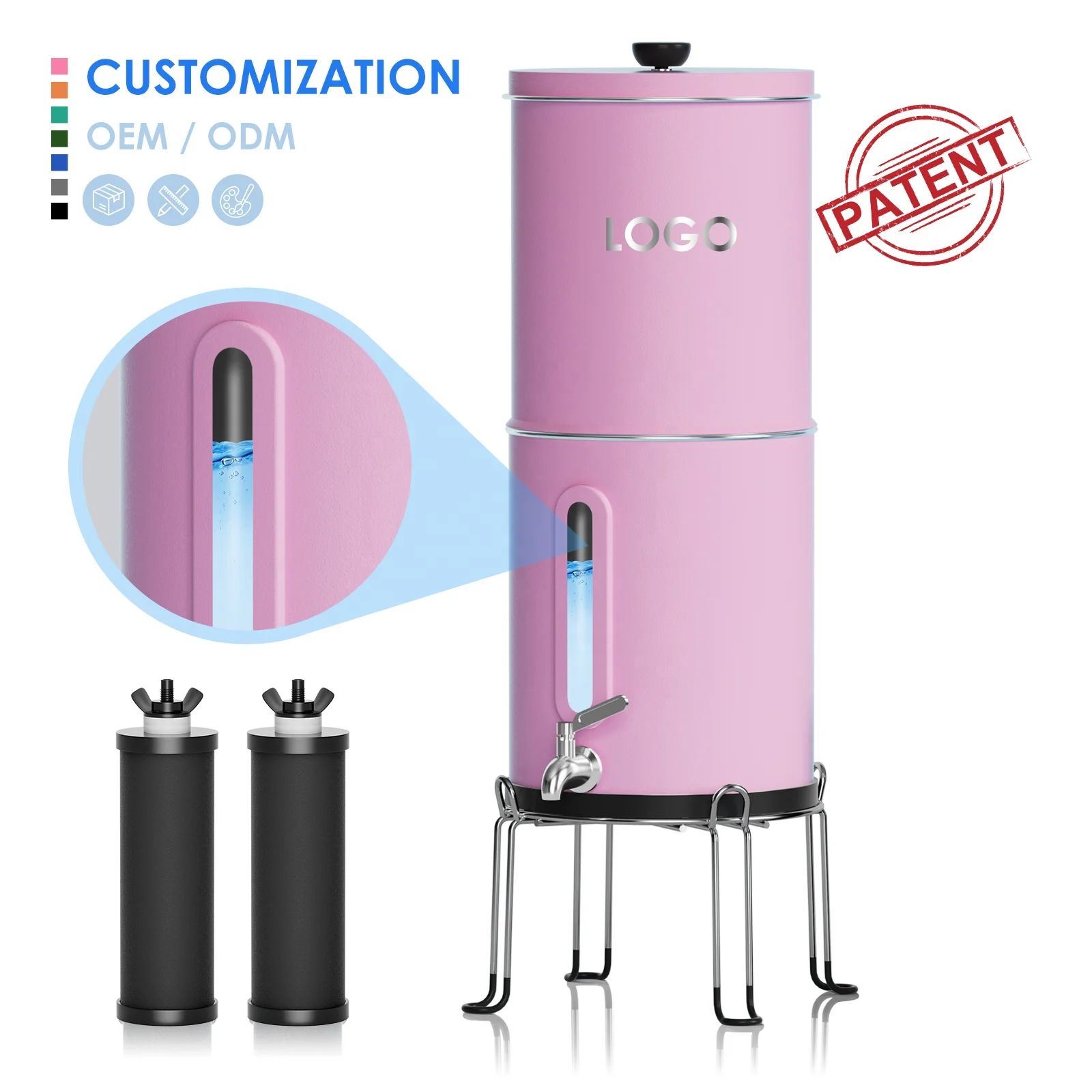 Stainless Steel Gravity Water Filter Gravity Fed Water Filter System Remove Fluoride Chlorine Gravity Water Filter System