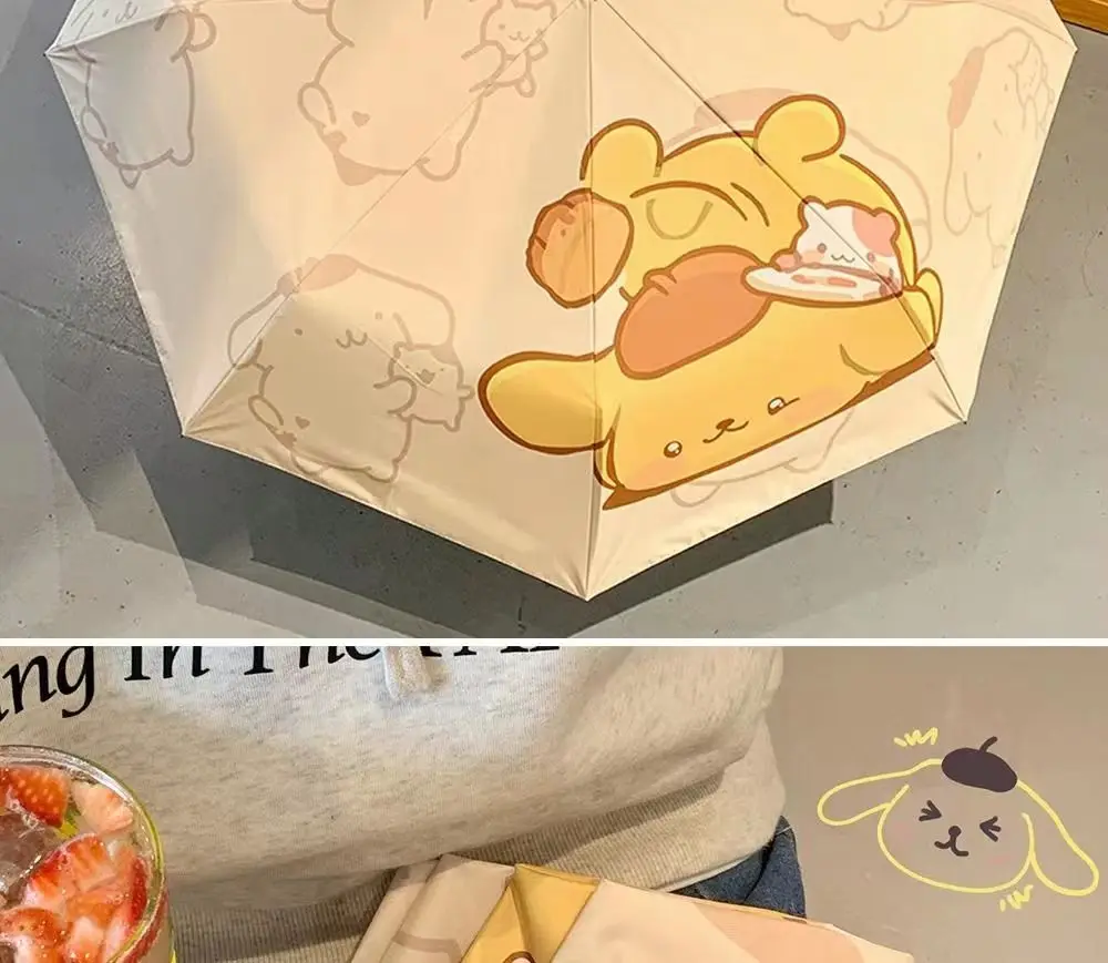 Automatic Umbrella Sun Umbrella Pudding Dog Folding Portable Three-fold Umbrella Rain Black Glue Bottom Layer Blocks UV Rays 13