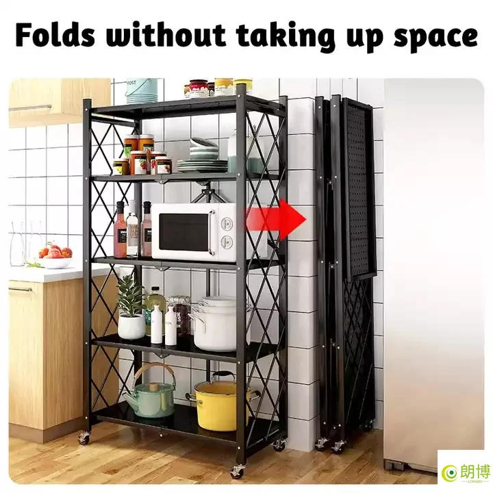 Wholesale Kitchen Storage Foldable Storage Rack Kitchen Display Rack Shelf with Wheels Storage Holders Racks Customized Logo