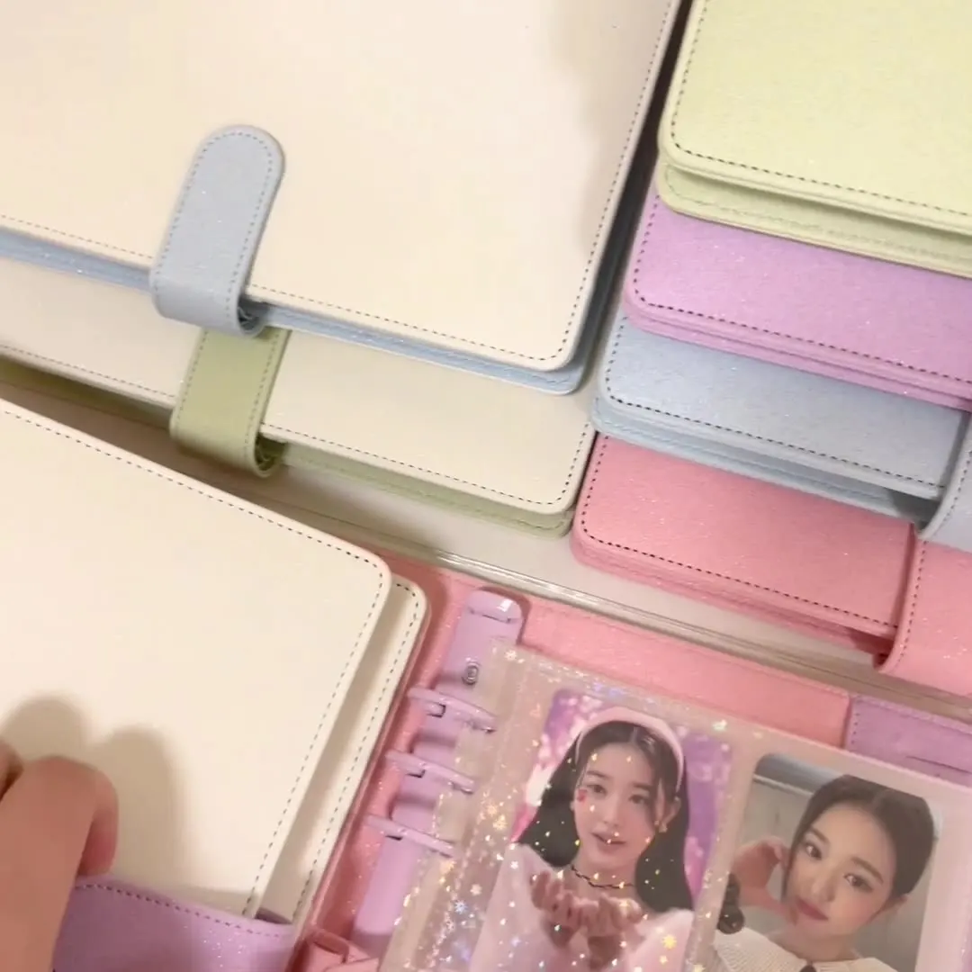 6 Ring Starry Sky Glitter Pattern Composition Book Card Holder Shell Widen Style Block Color Wedding A5 Pu Leather Budget Binder