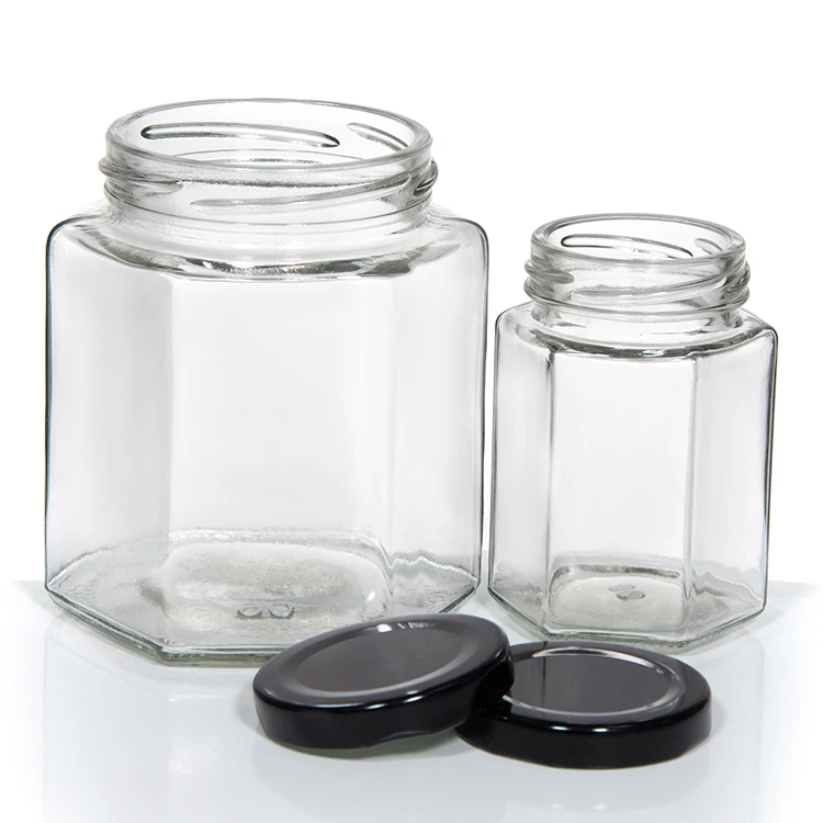 Hexagon Jar 45Ml 60Ml 85Ml 100Ml 180Ml 280Ml 380Ml 500Ml 730Ml Flint Transparent Hexagonal Glass Honey Jar With Lid