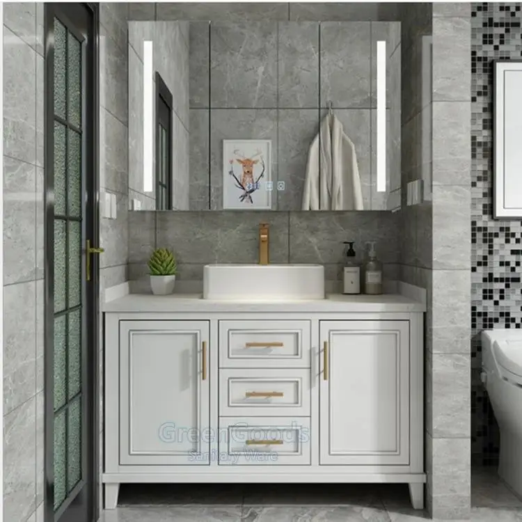 Hotel Modern Antique Furniture Classic Solid Wood Design Bathroom Cabinet Vanity Bathroom Sets Bathroom Vanity Cabinet