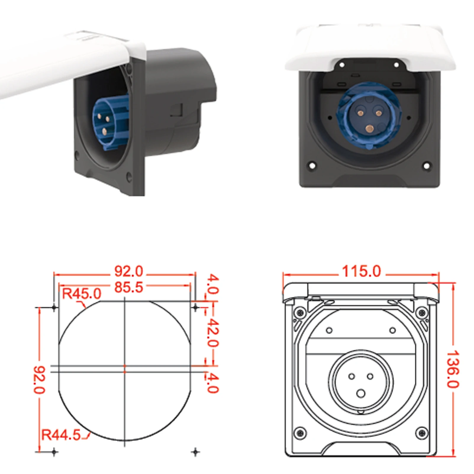 Refit External Power Supply Connection Port Weatherproof  16Amp 3Pins Site Power Inlet Plug Socket For Caravan Camper Trailer