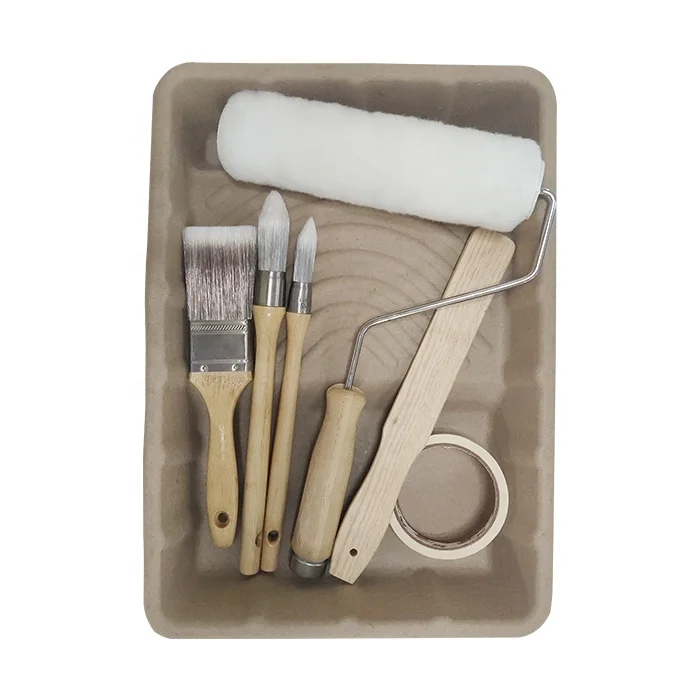 Factory wholesale Biodegradable paint tray Palette bagasse paper material Paint tools decorative Paint roller brushes