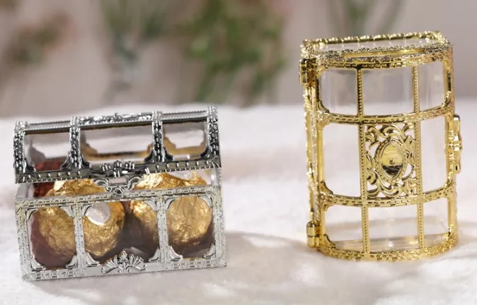 treasure box Gold Transparent Plastic Wedding Gift Boxes Baby Shower Candy jewellery box