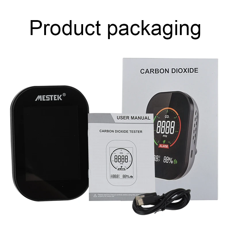 Mestek Three Color Bar Digital Sound Double Alarm 3 in 1 CO2 Meter USB CO2 Monitor Meter Real-time 400~5000 PPM CO2 Meter