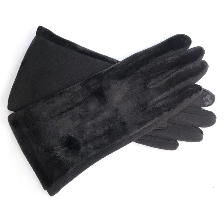 Женские зимние теплые перчатки большого размера для верховой езды с плюшевой подкладкой для сенсорного экрана Защита от холода в Корейском стиле милый кролик пушистые шарики для вождения